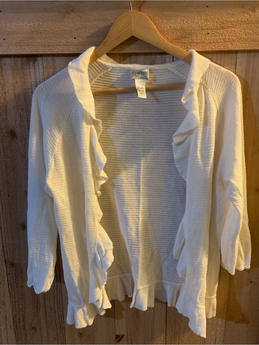 Chico’s Linen Cotton Blend Ruffle Cardigan Size 2